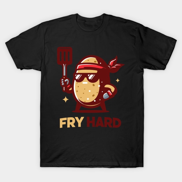 Fry Hard | Cute Potato Puns for Try Hard | Funny Potato with a confident pose T-Shirt by Nora Liak
